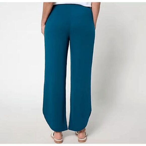 Denim&Co Pants - Denim & Co XS Petite Beach Knit Gauze Ankle Pants Peacock Blue Pockets NWT)